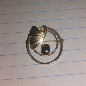 Elegant Gold and Black Brooch Vintage 50s Gold Filled